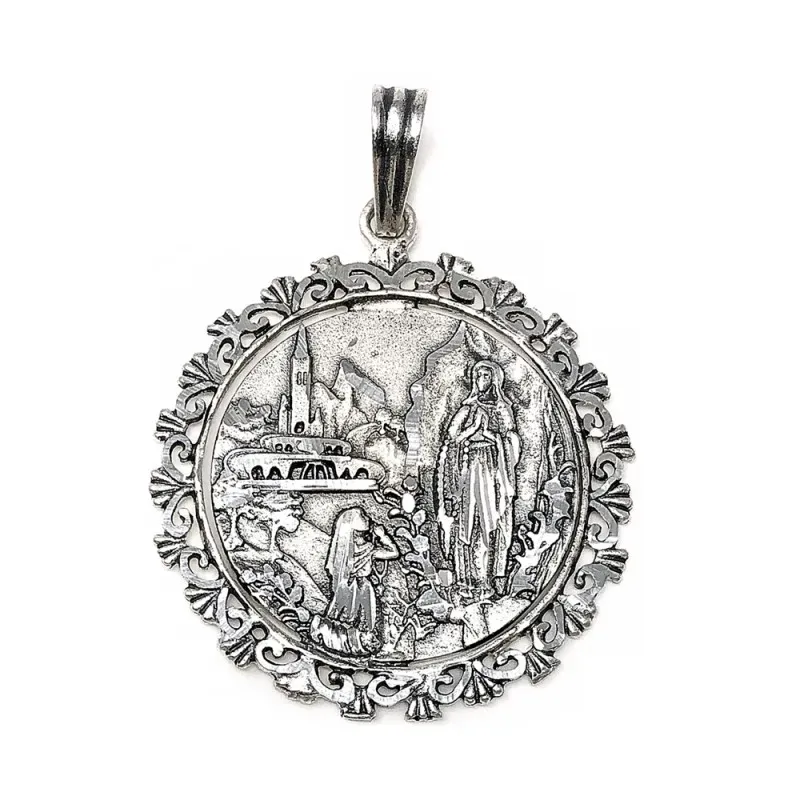 Medalla plata Ley 925m Virgen Lourdes cerco calado [AB9159]