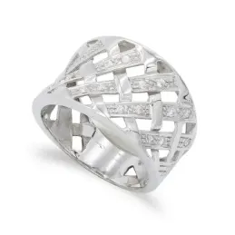 Sortija oro blanco 18k mujer formas cuadradas caladas circonitas comb