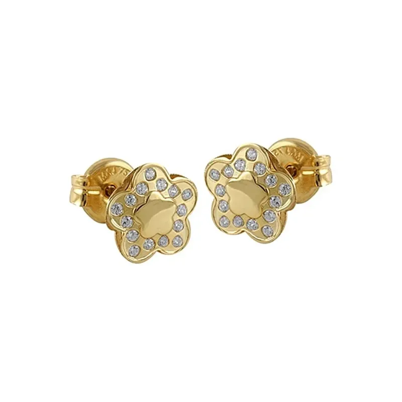 Pendientes Oro Amarillo 18k modelo Comunión (30 circonitas 1,00mm.) Medida: 8,25mm.