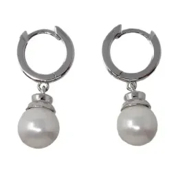Pendientes plata Ley 925m terminación rodio 32mm. aros perla sintética colgando