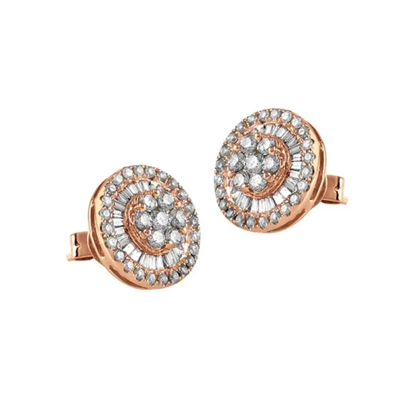 Pendientes oro rosa 18k mujer 11 mm. 62 diamantes brillantes combinad