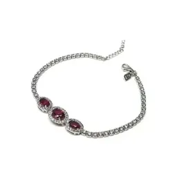 Pulsera plata Ley 925m. rodiada ovales piedra roja circonitas