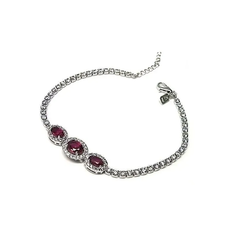 Pulsera plata Ley 925m. rodiada ovales piedra roja circonitas