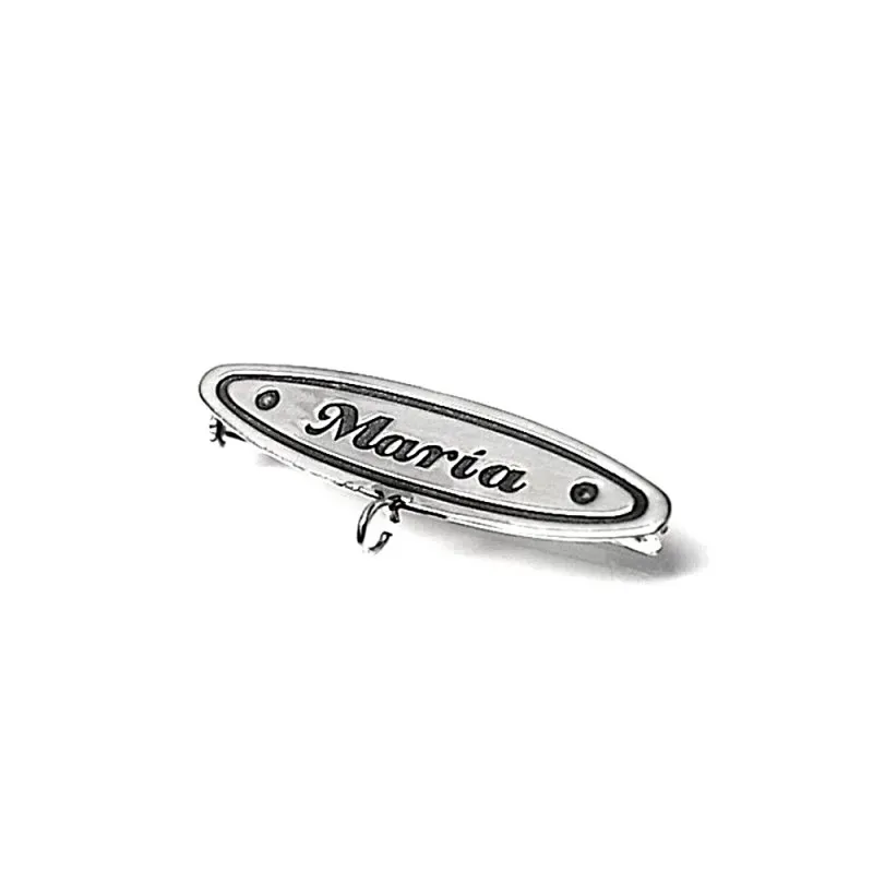 Broche alfiler bebé plata Ley 925m liso nombre personalizado oval reasa para colgar