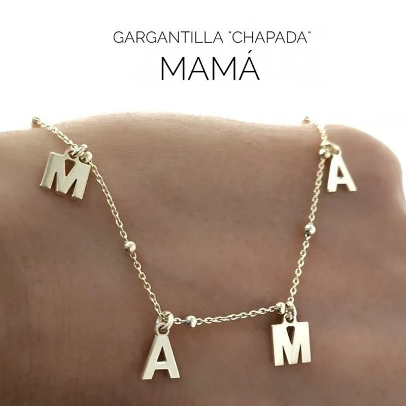 Gargantilla plata Ley 925m dorada MAMÁ 42cm. estrellas cierre mosquetón mujer