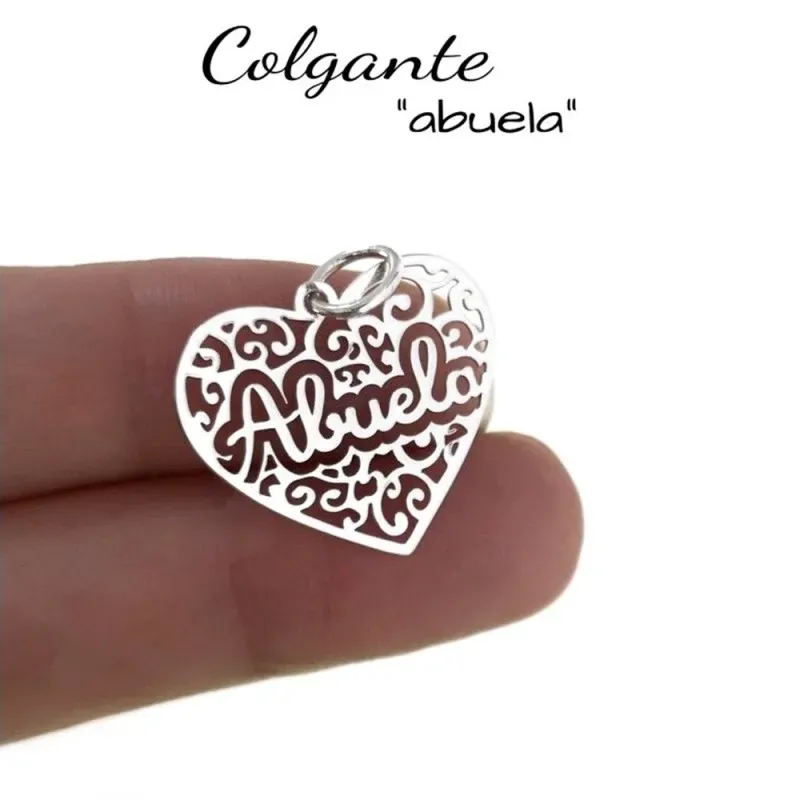 Colgante plata Ley 925m corazón 20mm. centro palabra ABUELA calado