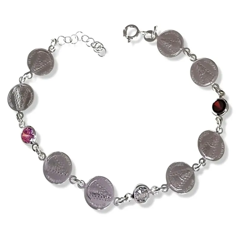 Virgen del Rocío pulsera plata Ley 925m mujer 18 cm. circonitas color