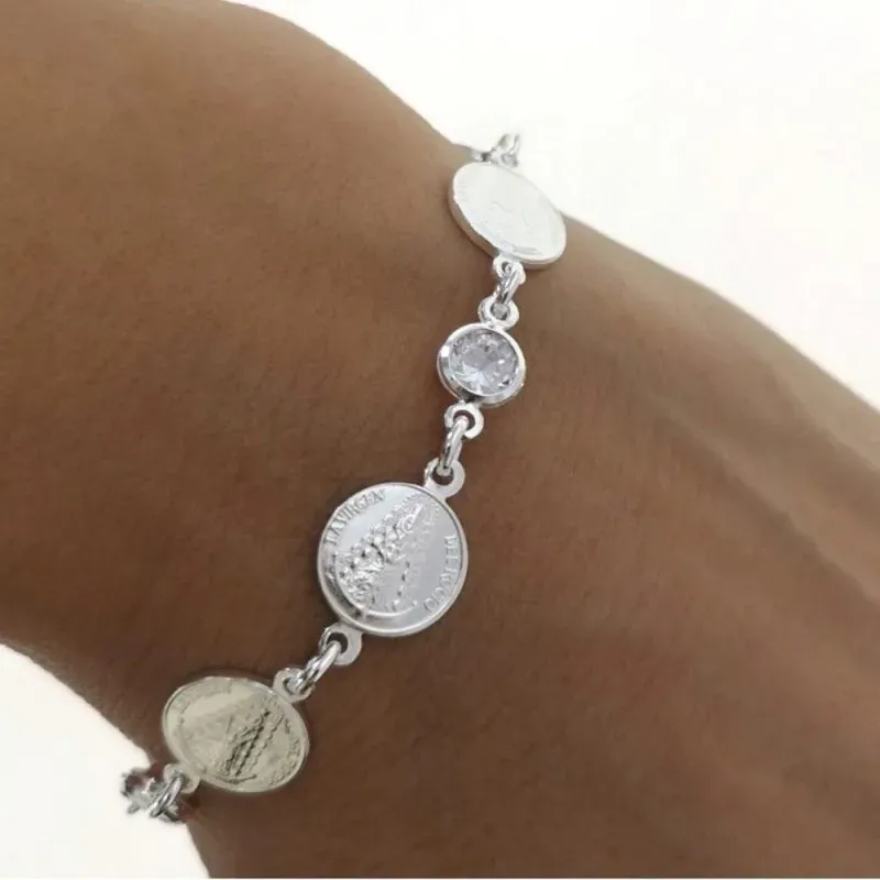 Virgen del Rocío pulsera plata Ley 925m mujer 18 cm. circonitas color