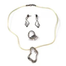 Juego plata Ley 925m 40cm. nácar circonita anillo talla 14 [AB9087]