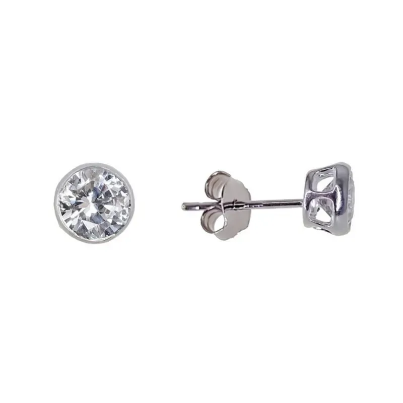 Pendientes plata ley 925m liso 5mm. circonita  [AA8939]