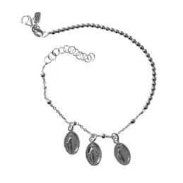 Pulsera plata Ley 925m. Virgen Milagrosa mujer cadena combinada bolas 18cm. fetiches