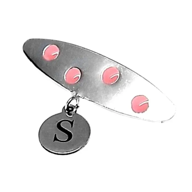 Broche alfiler bebé plata Ley 925m 30mm. lunares esmaltados rosas o azules chapa letra personalizada