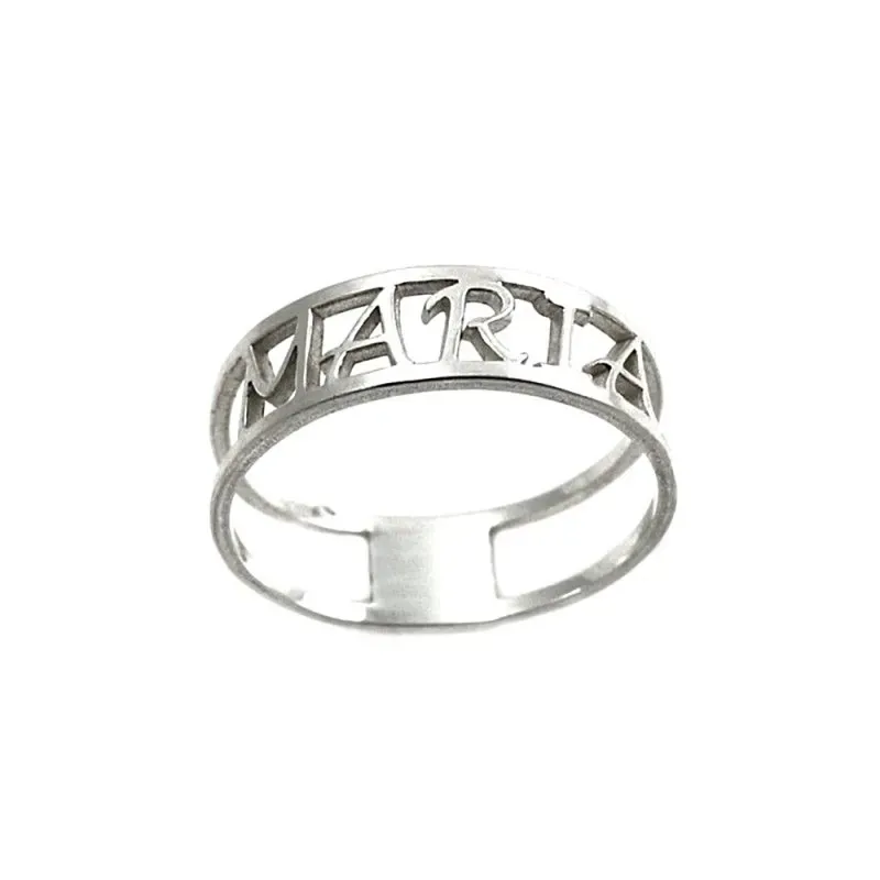 Sortija plata Ley 925m nombre personalizado calado dos bandas lisa