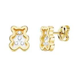 Pendientes oro 18k osito airshine 8mm. fondo membrana transparente circonitas cerco liso presión
