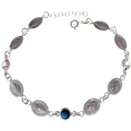 Virgen de la Milagrosa pulsera plata Ley 925m unisex 19.5 cm. circoni
