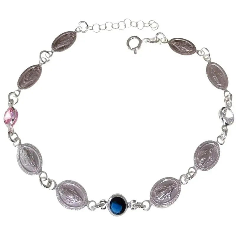 Virgen de la Milagrosa pulsera plata Ley 925m unisex 19.5 cm. circoni