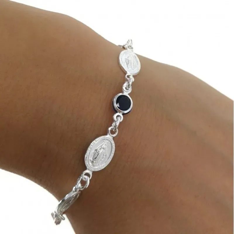 Virgen de la Milagrosa pulsera plata Ley 925m unisex 19.5 cm. circoni