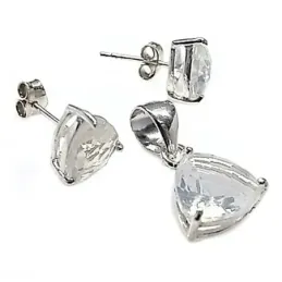 Juego plata Ley 925m piedra blanca colgante pendientes [AB0897]
