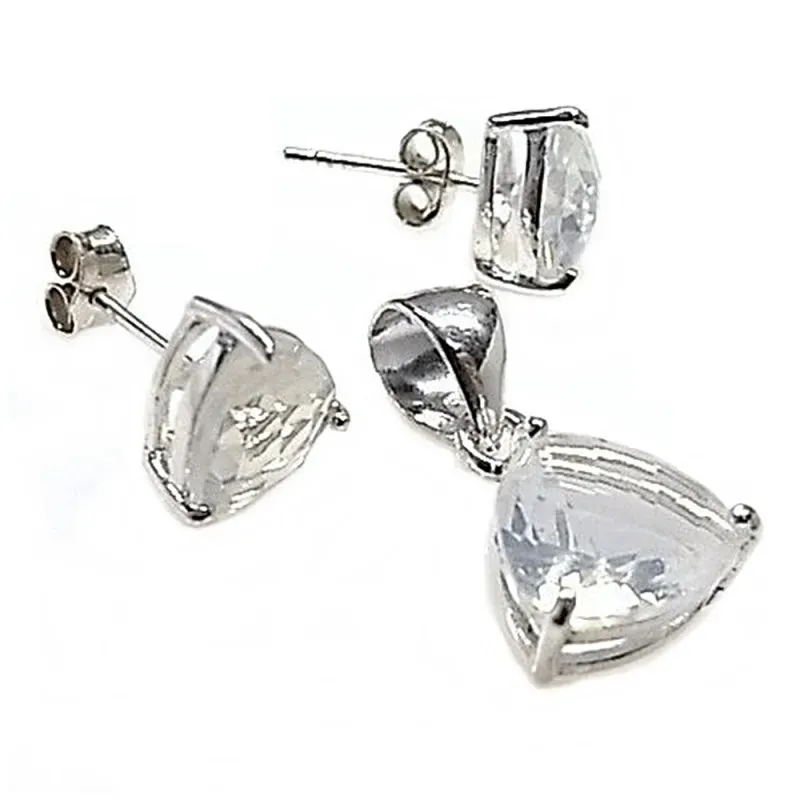 Juego plata Ley 925m piedra blanca colgante pendientes [AB0897]