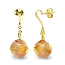 Pendientes oro 18k mujer largos topacio 14 mm. circonita