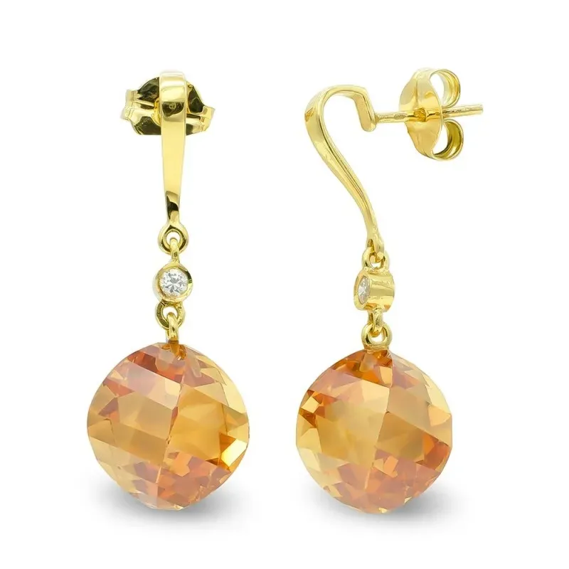 Pendientes oro 18k mujer largos topacio 14 mm. circonita