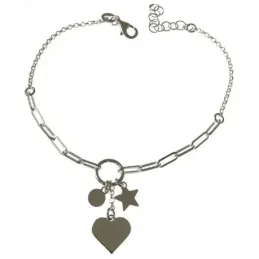 Pulsera plata Ley 925m mujer 17 cm. detalle corazón 10 mm. combinado