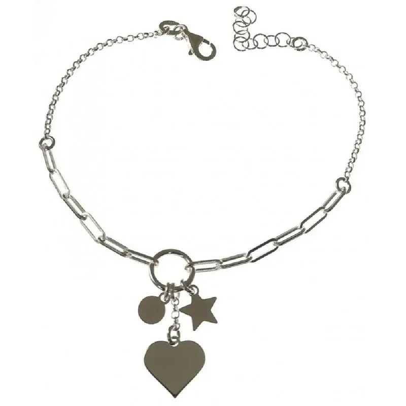 Pulsera plata Ley 925m mujer 17 cm. detalle corazón 10 mm. combinado