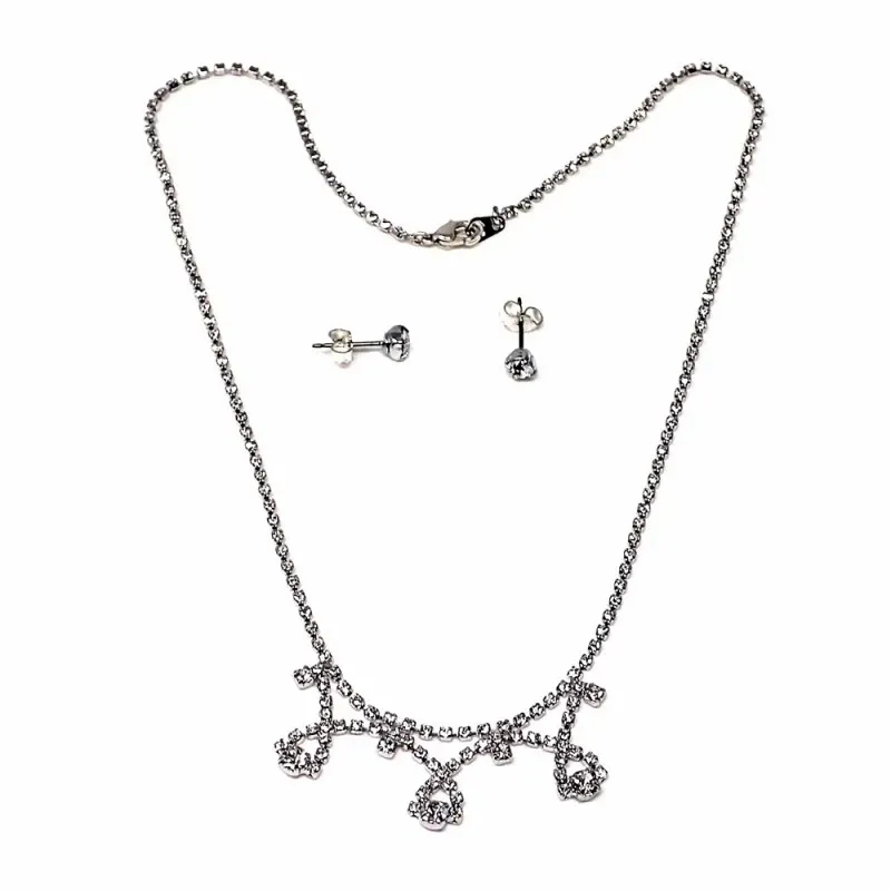 Juego metal rodiado pendientes gargantilla circonitas [AB9066]