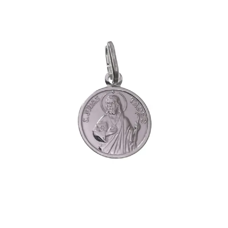 San Judas Tadeo medalla plata Ley 925m unisex 12 mm. detalles