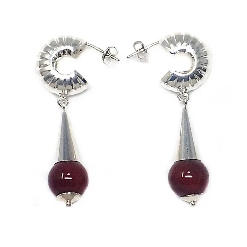 Pendientes plata Ley 925m largos 53mm. caracol cono resina [AB5927]
