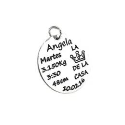 Colgante plata Ley 925m disco liso 30mm. LA REINA DE LA CASA personalizado corona
