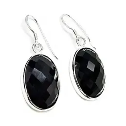 Pendientes plata ley 925m largos ovalado piedra ónix [AB2522]