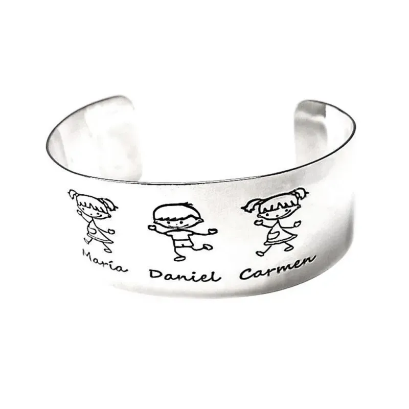 Brazalete plata Ley 925m liso mujer nombres personalizados detalles niños