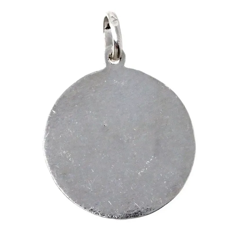 Medalla colgante plata Ley 925m maciza 22mm. Santa Rita detalles tallados trasera lisa