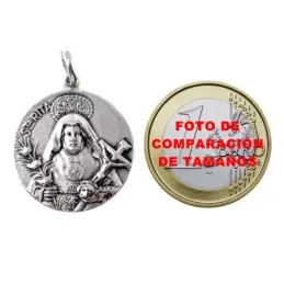 Medalla colgante plata Ley 925m maciza 22mm. Santa Rita detalles tallados trasera lisa