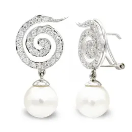 Pendientes oro blanco 18k mujer largos espiral circonitas combinada p