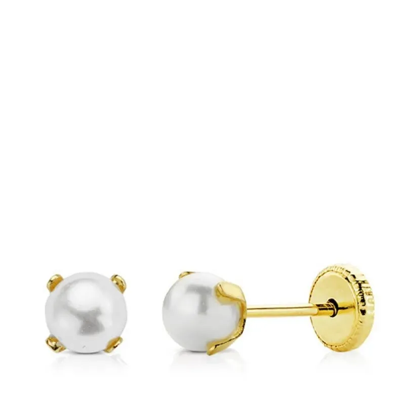 Pendientes oro 9k garras centro perla 4mm.  [AB4865]