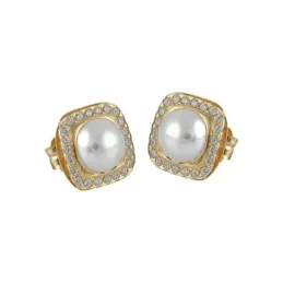 Pendientes Oro Amarillo 18k modelo Comunión (44 Circonitas) (2 Perlas Cultivadas botón 6,5mm.)