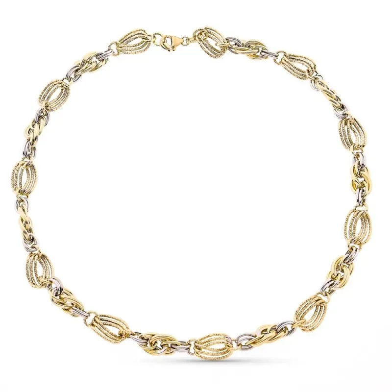 Gargantilla oro bicolor 9k mujer 45 cm. eslabones formas combinadas m