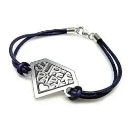 Pulsera plata ley 925m chapa 30mm. SUPER PAPÁ cuero color [AA9945]