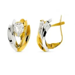 Pendientes oro bicolor 9k mujer 5 mm. bandas circonita centro