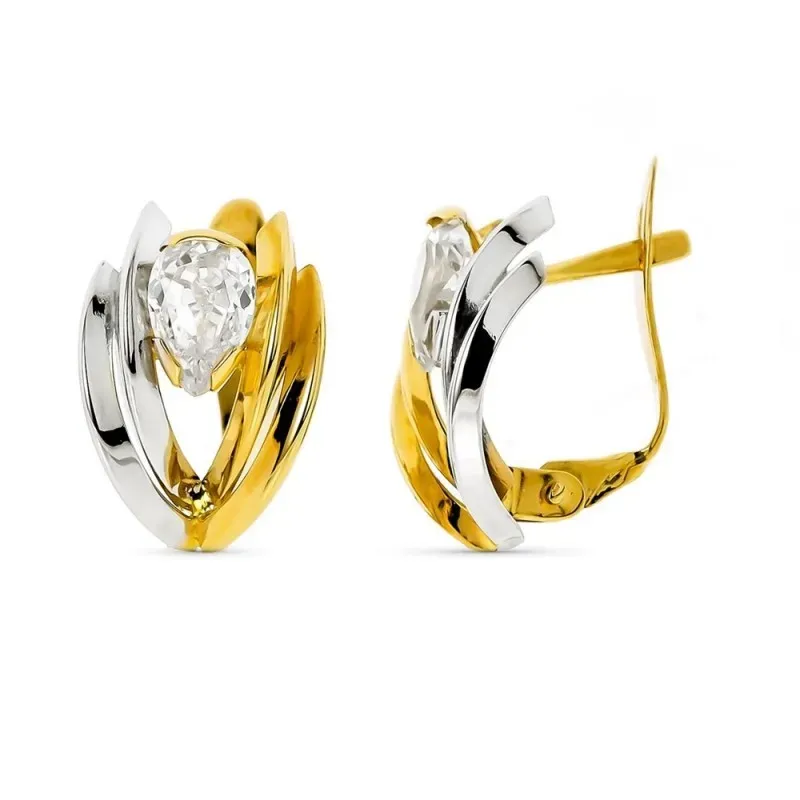 Pendientes oro bicolor 9k mujer 5 mm. bandas circonita centro