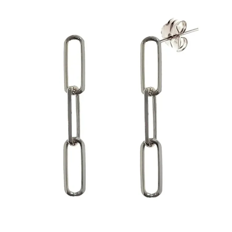 Pendientes plata Ley 925m mujer 3.5 cm. cadena forzada alargada presi