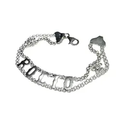 Pulsera plata Ley 925m 18cm. lateral flores centro nombre personalizado cierre mosquetón