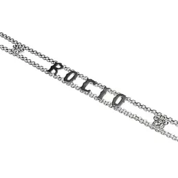 Pulsera plata Ley 925m 18cm. lateral flores centro nombre personalizado cierre mosquetón