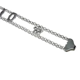 Pulsera plata Ley 925m 18cm. lateral flores centro nombre personalizado cierre mosquetón