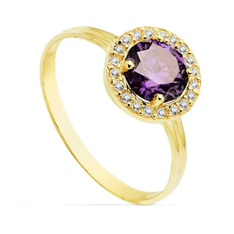Sortija oro 18k 9mm. centro piedra color violeta circonitas [AB4754]