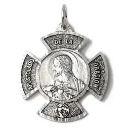 Colgante plata Ley 925m medalla 42mm. cruz Apostolado de la Oración Corazón de Jesús macizo