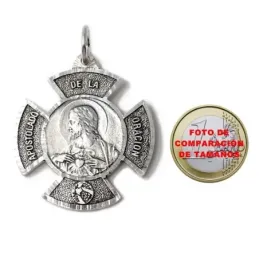 Colgante plata Ley 925m medalla 42mm. cruz Apostolado de la Oración Corazón de Jesús macizo