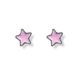 Pendientes plata Ley 925m niña 5 mm. estrella esmaltada color rosa to